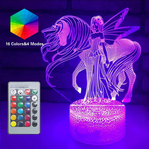 3D Unicorn NightLight LED Optical Illusion Remote 16 Colors
