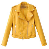 Women's Coat Faux Leather Jacket Long Sleeve Lapel Zipper Button Motorcycle Jacket