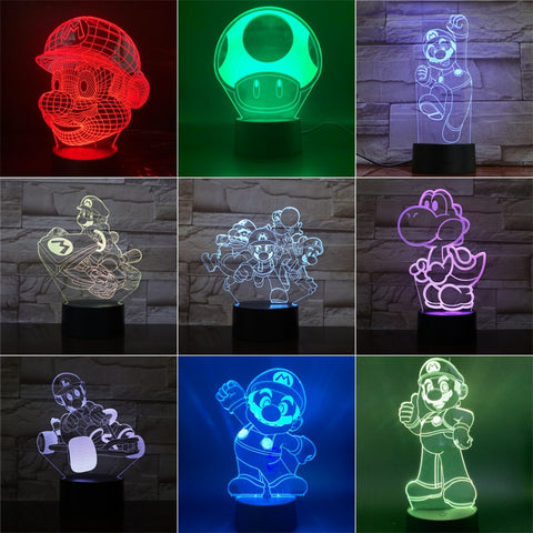 Super Mario 3D LED Night Light Mario Luigi Yoshi 7 Color Changing Lamp