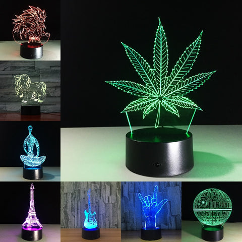 Maple Leaf 3D Visual Illusion Lamp Transparent Acrylic Night Light LED Lamp 7 Color Changing