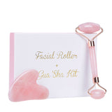 Natural Jade Facial Massager - Gua Sha Set - Rose Quartz Roller - Stone Skin Lifting Tool for Skin, Eyes, Neck
