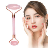 Natural Jade Facial Massager - Gua Sha Set - Rose Quartz Roller - Stone Skin Lifting Tool for Skin, Eyes, Neck