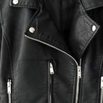 Women's Coat Faux Leather Jacket Long Sleeve Lapel Zipper Button Motorcycle Jacket