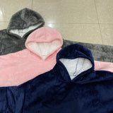 Oversized Hooded Sweatshirt Blanket Bathrobe Sofa Cozy  Solid Plush Coral Fleece Pocket